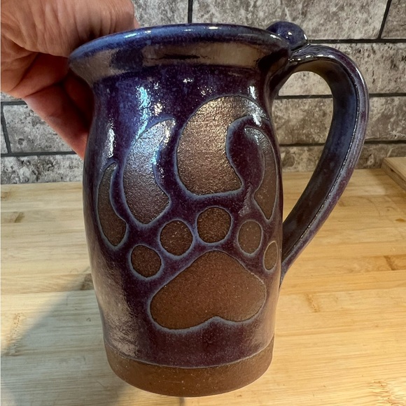 Handmade Alaskan Pottery Mug with Bear Print Design Purple and Gray glaze 5 5/8” - Picture 5 of 7